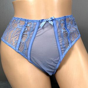 Playful Promises Fallon High Waist Lace & Mesh Briefs Panty US Size 8 UK 12 Blue